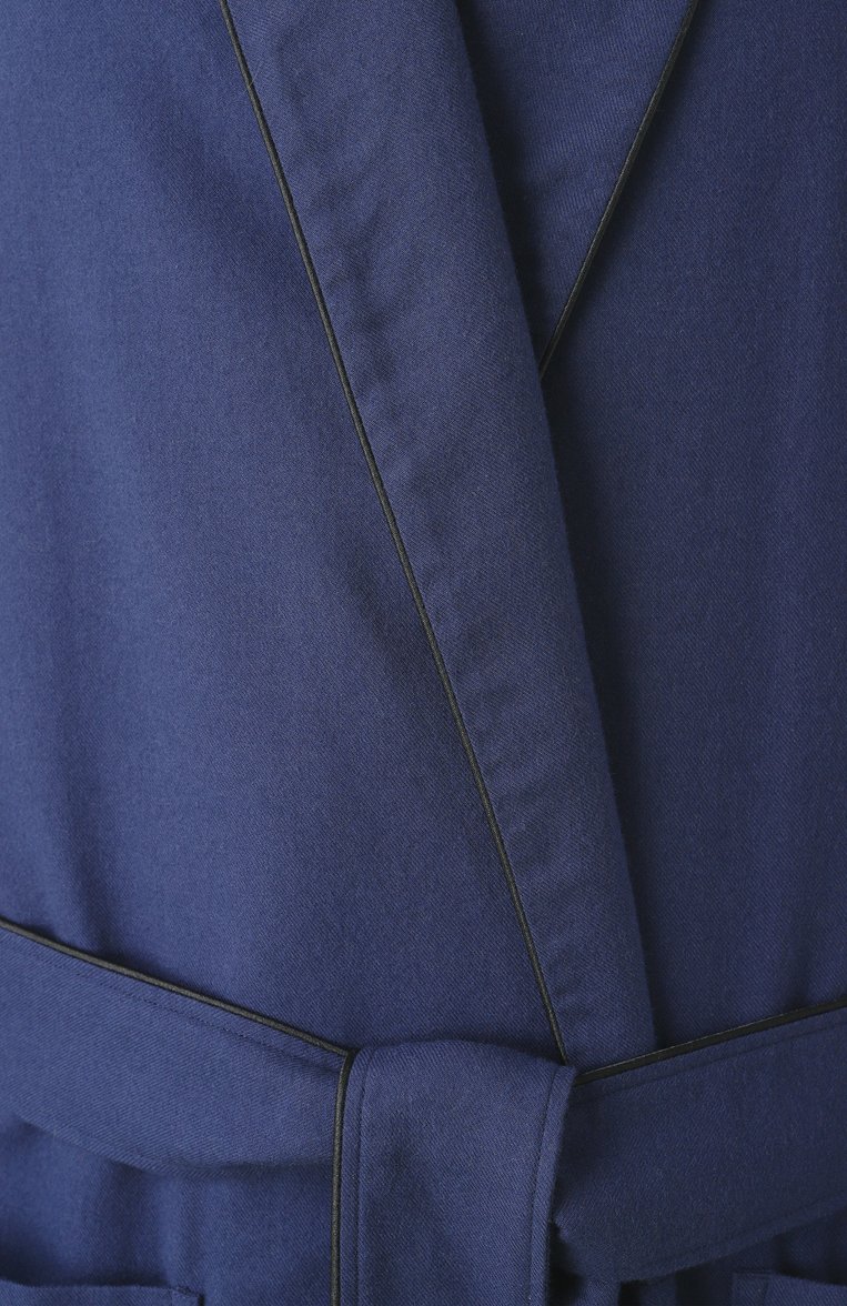 Мужской халат из хлопка и шерсти ZIMMERLI темно-синего цвета, арт. 4600-75143 | Фото 6 (Длина (верхняя одежда): Длинные; Рукава: Длинные; Драгоценные камни: Проставлено; Материал сплава: Проставлено; Кросс-КТ: домашняя одежда; Материал внешний: Хлопок)
