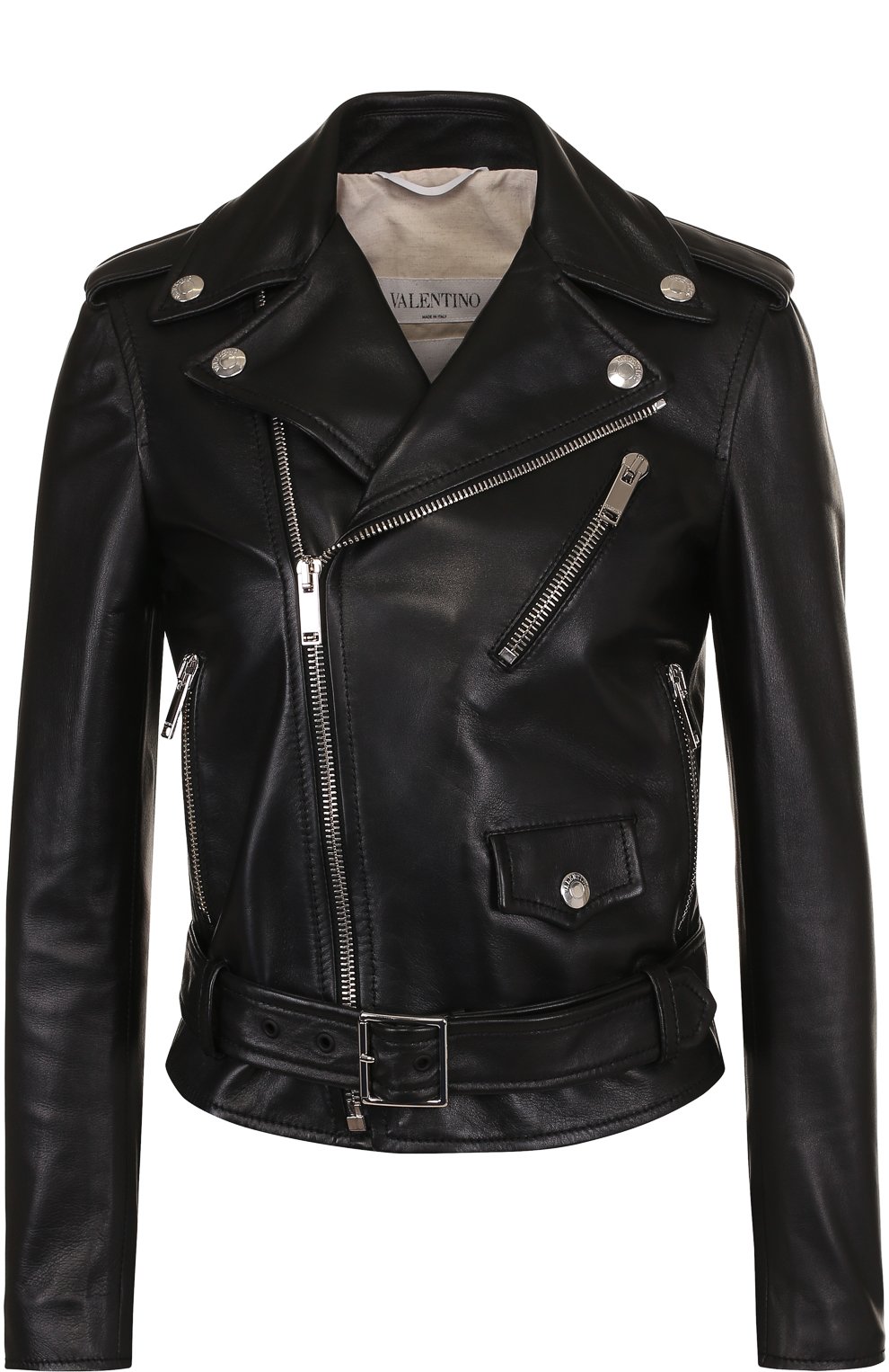 Приталенная кожаная куртка с косой молнией VALENTINO, арт. PB3NA02P/1YM, фото 1