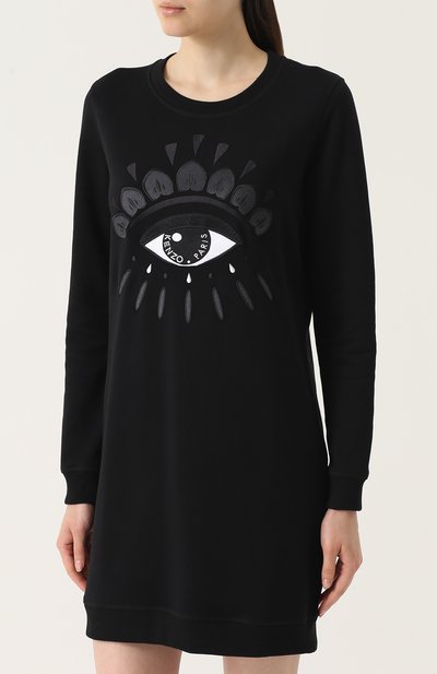 Хлопковое платье-толстовка с декоративной отделкой KENZO, арт. F762R08374XC, фото 3