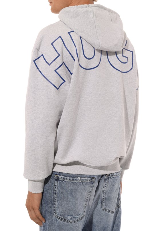 Хлопковое худи HUGO Blue Серый, фото 4