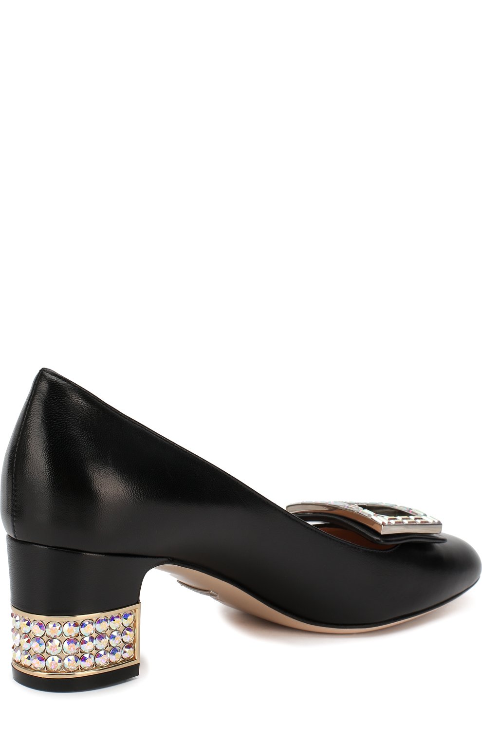 Кожаные туфли с отделкой кристаллами на устойчивом каблуке GUCCI, арт. 522697/C9D00, фото 4