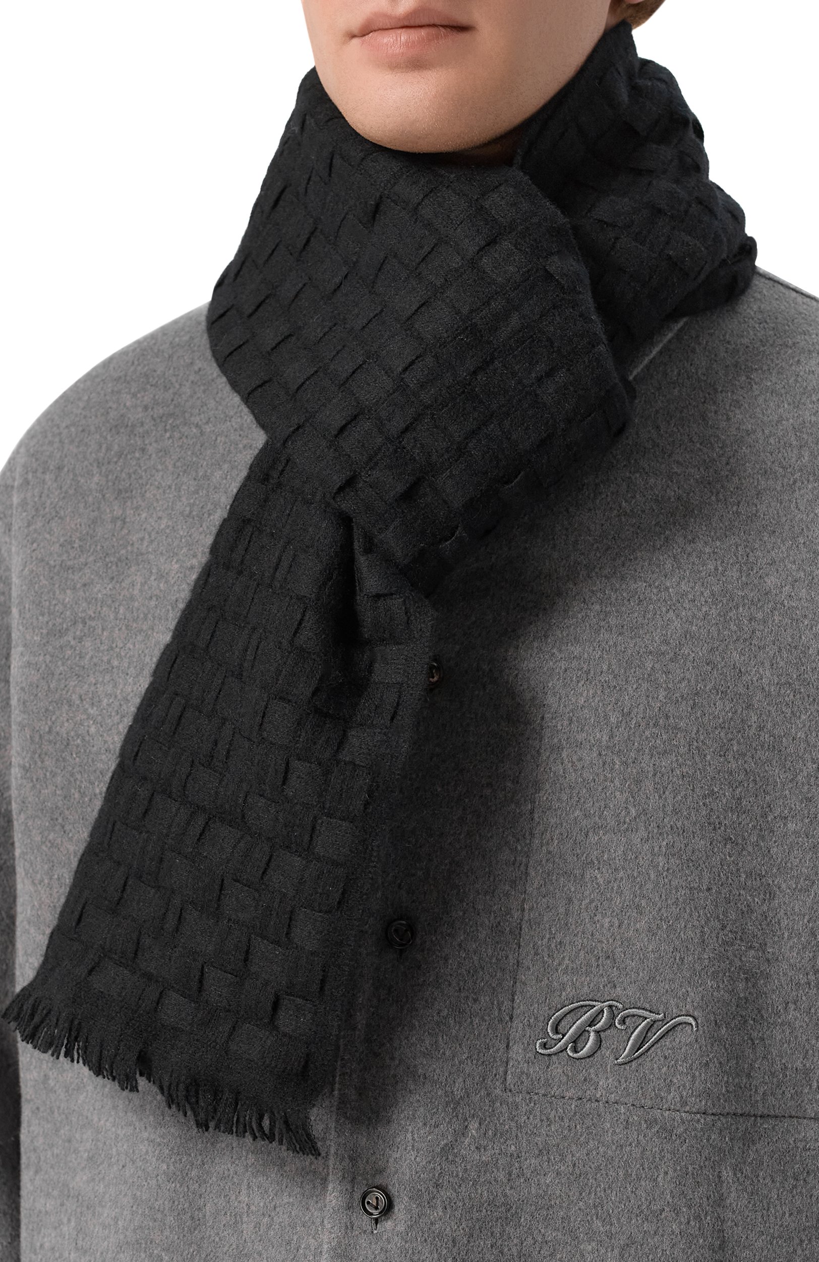 Кашемировый шарф BOTTEGA VENETA черного цвета по цене 107500 руб., арт. A0056T/V77L0, фото 2 Кашемировый шарф BOTTEGA VENETA, арт. A0056T/V77L0, фото 2