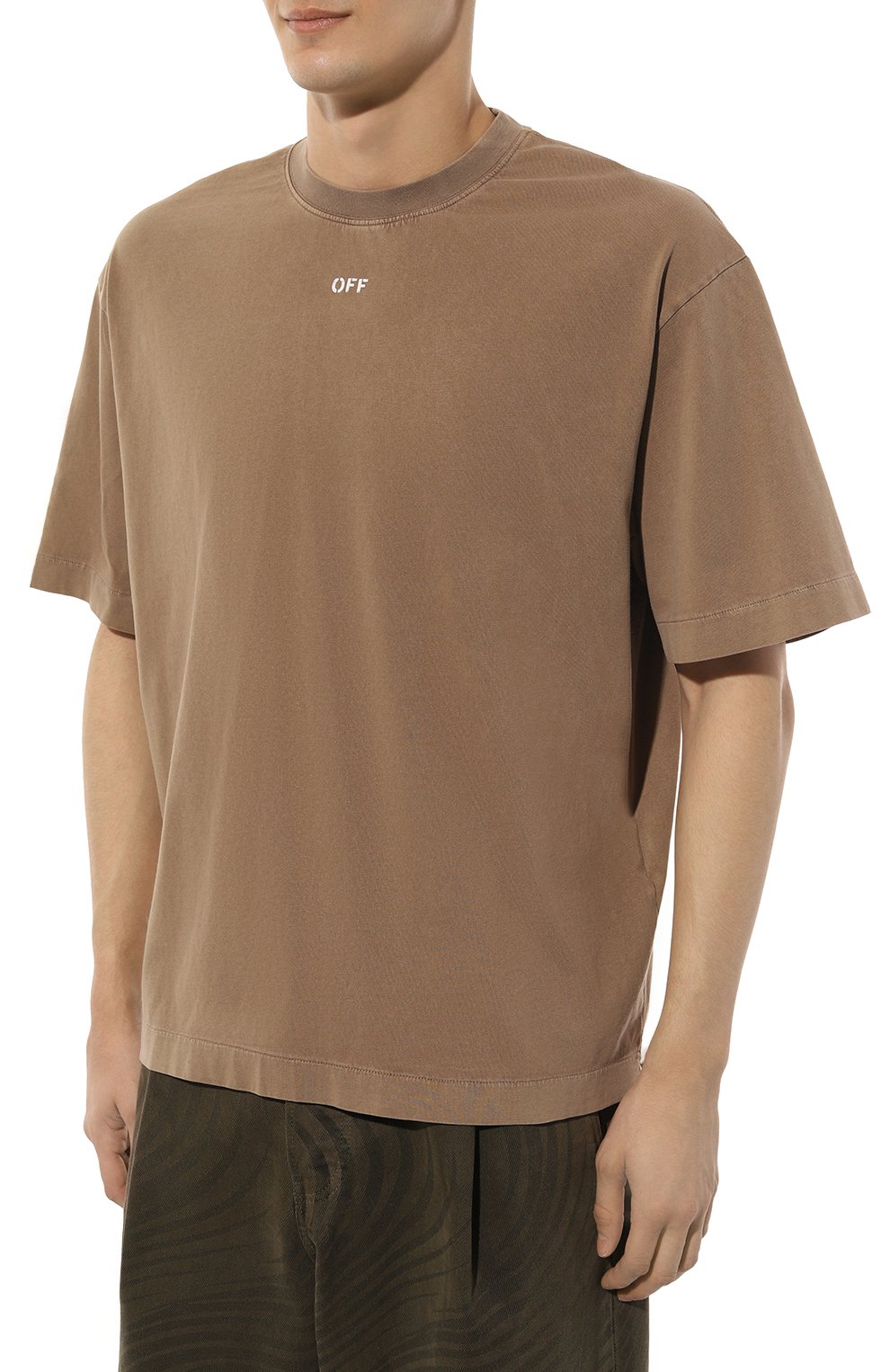 Хлопковая футболка OFF-WHITE светло-коричневого цвета по цене 42150 руб., арт. 0MAA120S24JER014, фото 3 Хлопковая футболка OFF-WHITE, арт. 0MAA120S24JER014, фото 3