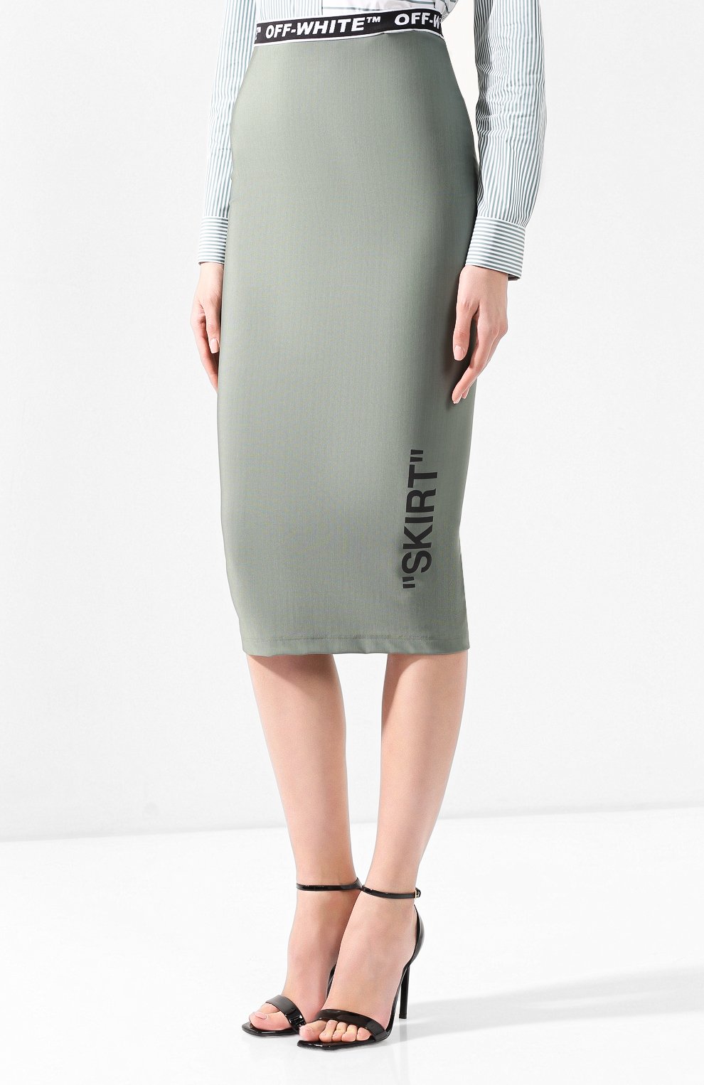 Юбка из вискозы OFF-WHITE хаки цвета по цене 34450 руб., арт. 0WCC065R19B780664310, фото 3 Юбка из вискозы OFF-WHITE, арт. 0WCC065R19B780664310, фото 3