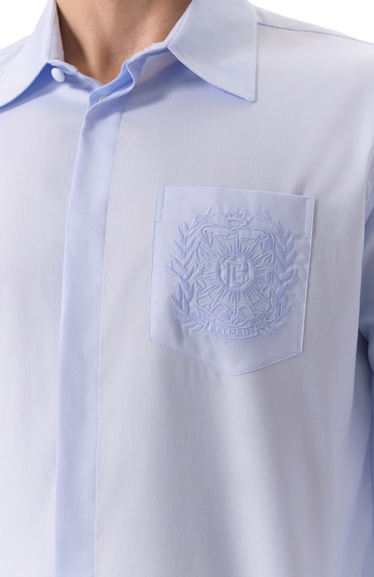 Хлопковая рубашка Balmain FH1HS480/CG19 Голубой  FH1HS480/CG19 Фото 5