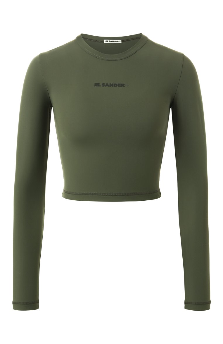 Женский рашгард JIL SANDER хаки цвета, арт. J40SD0115/J20011 | Фото 1 (Длина Ж (юбки, платья, шорты): Мини; Женское Кросс-КТ: Раздельные купальники; Рукава: Длинные; Материал внешний: Синтетический материал)