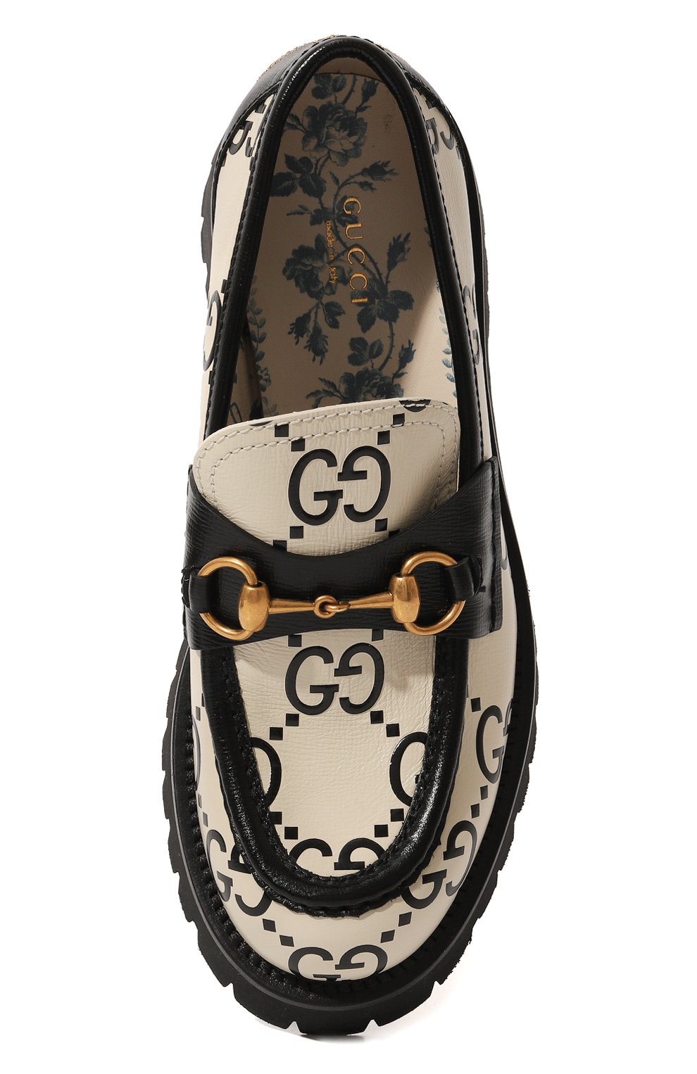 Кожаные лоферы GUCCI черно-белого цвета по цене 158400 руб., арт. 577236 UGM20, фото 6 Кожаные лоферы GUCCI, арт. 577236 UGM20, фото 6