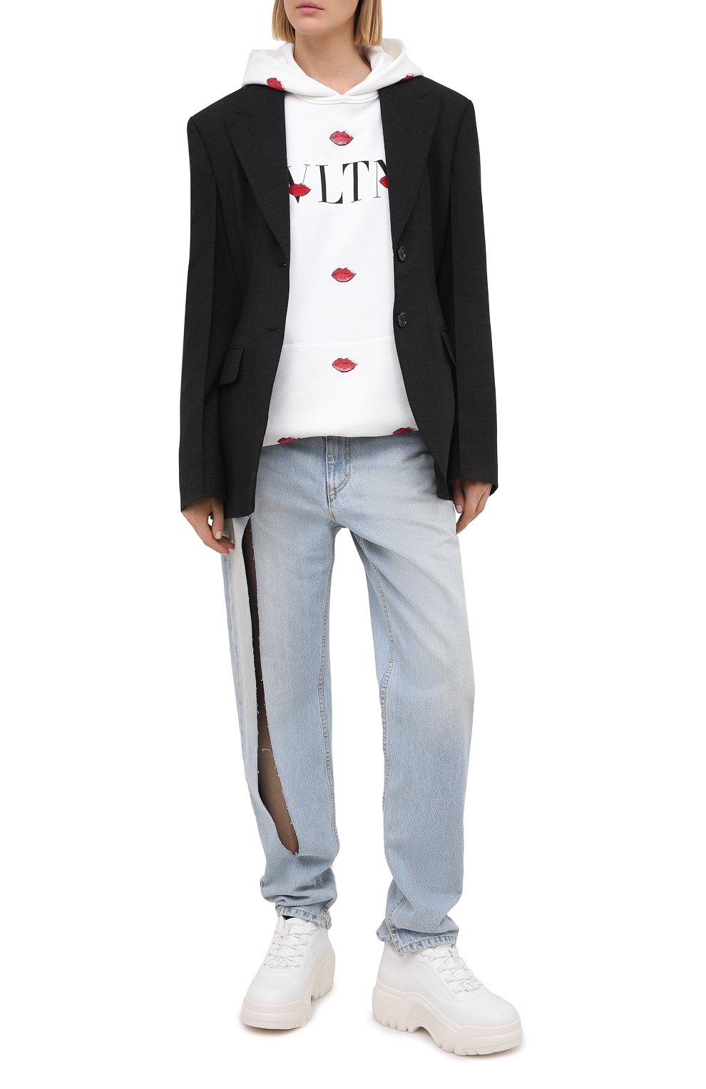 Хлопковое худи VALENTINO белого цвета по цене 180500 руб., арт. VB3MF08N64K, фото 2 Хлопковое худи VALENTINO, арт. VB3MF08N64K, фото 2