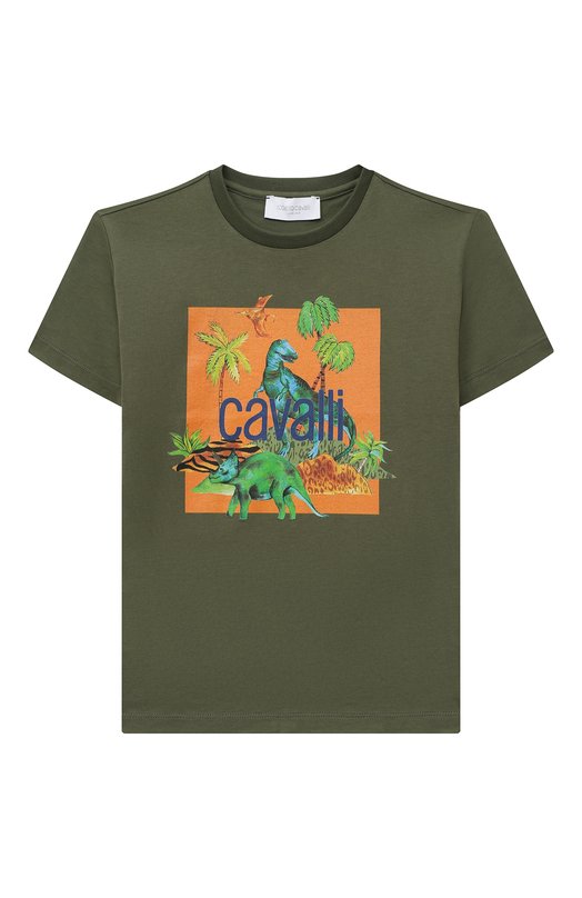 

Хлопковая футболка Roberto Cavalli, Хаки