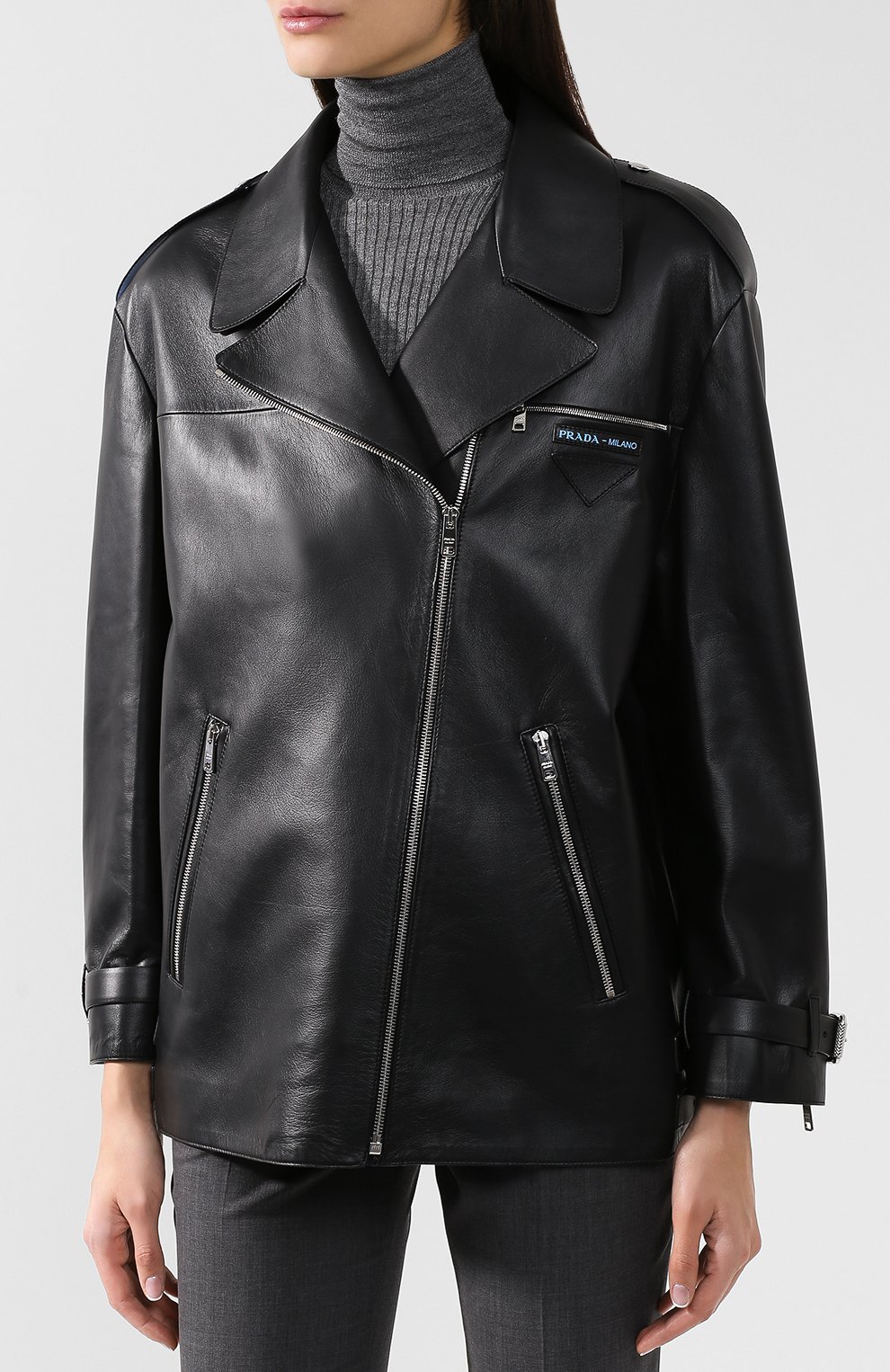 Кожаная куртка с косой молнией PRADA, арт. 58937-FLY-F014B, фото 3
