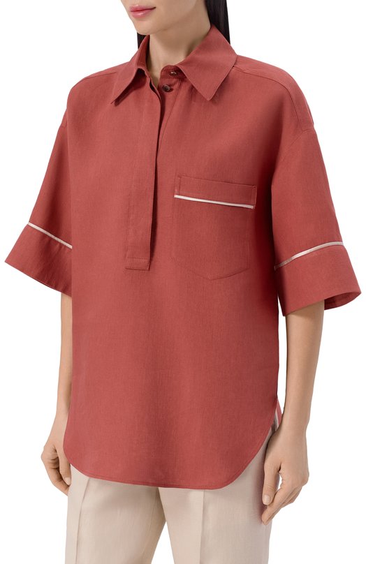 Льняная рубашка Agnona TD1109E/U3049E Красный  TD1109E/U3049E Фото 3