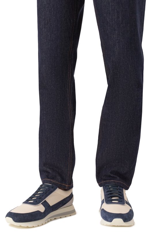 Кожаные кроссовки Brunello Cucinelli MZUESLA289 Синий  MZUESLA289 Фото 3