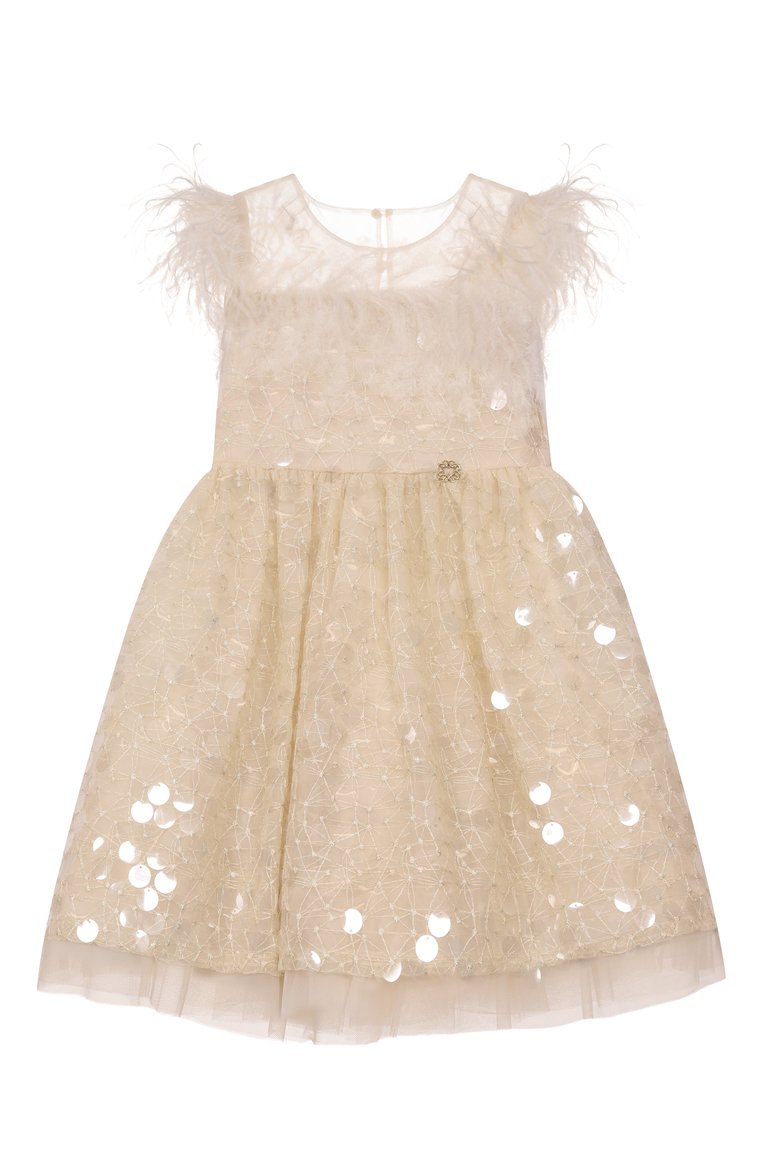 Детское платье ELIE SAAB JUNIOR золотого цвета, арт. EFAB071 LU TS0990 | Фото 1 (Рукава: Короткие; Материал внешний: Синтетический материал; Случай: Вечерний; Девочки Кросс-КТ: Платье-одежда; Автоматизация состава: Проставлено; Автоматизация ТО: Проставлено; Ростовка одежда: 10 - 11 лет | 140 - 146см, 8 лет | 128 см, 12 лет | 152 см, 13 - 15 лет | 158 см, 6 лет | 116 см)
