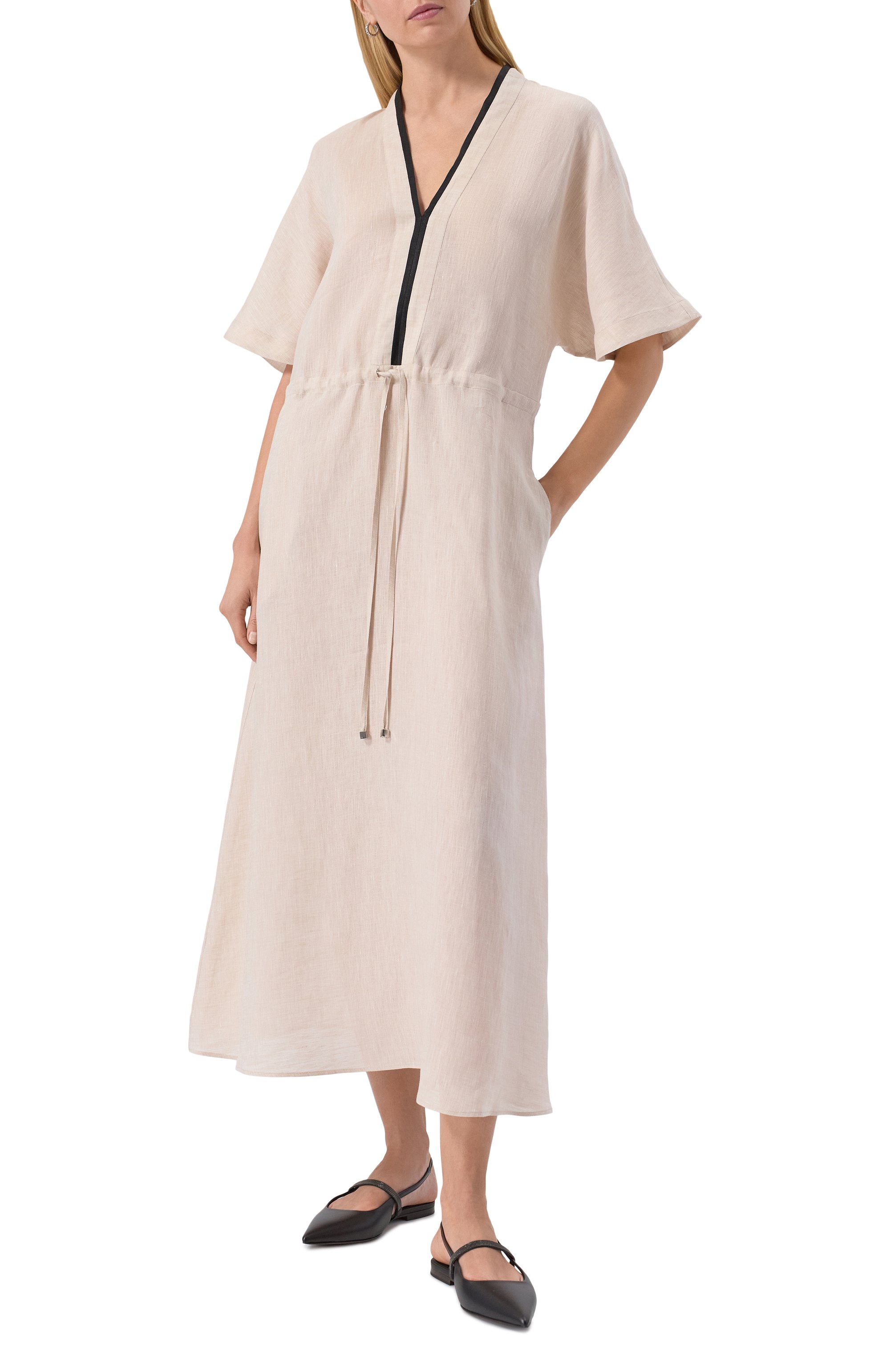 Льняное платье KITON бежевого цвета по цене 232000 руб., арт. D59325H0638811, фото 3 Льняное платье KITON, арт. D59325H0638811, фото 3