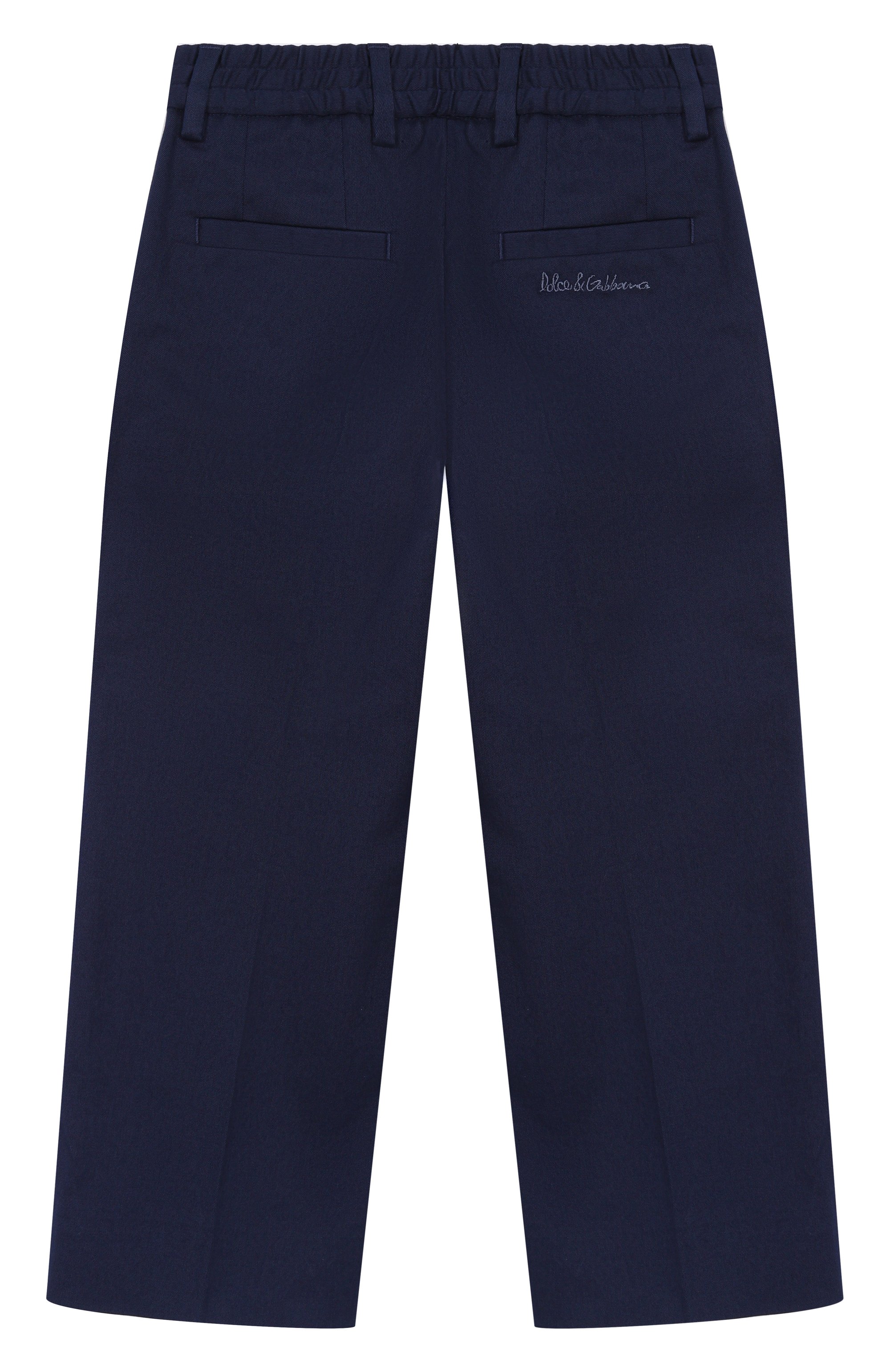 Хлопковые брюки DOLCE & GABBANA темно-синего цвета по цене 49350 руб., арт. L44P74/FUFNX/8-14, фото 2 Хлопковые брюки DOLCE & GABBANA, арт. L44P74/FUFNX/8-14, фото 2