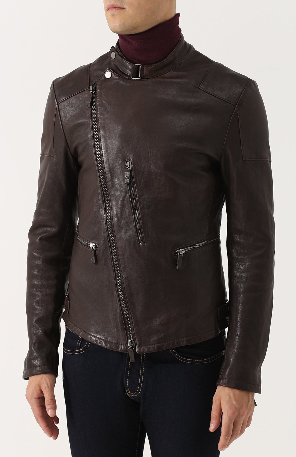 Кожаная куртка с косой молнией и воротником-стойкой GIORGIO ARMANI, арт. ZSR06P/ZSP08, фото 3