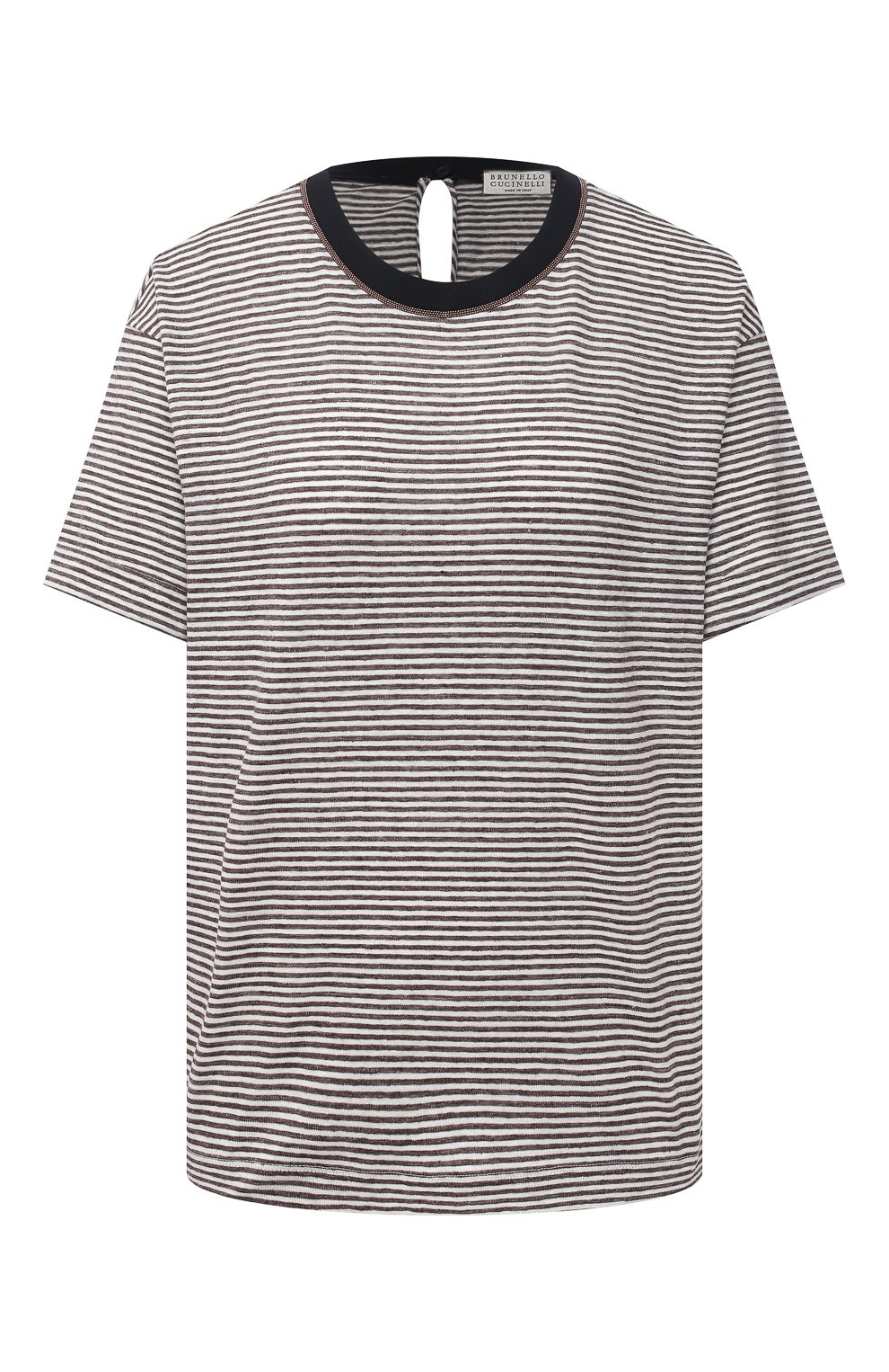 Льняная футболка BRUNELLO CUCINELLI коричневого цвета по цене 92800 руб., арт. MH964HL500, фото 1 Льняная футболка BRUNELLO CUCINELLI, арт. MH964HL500, фото 1