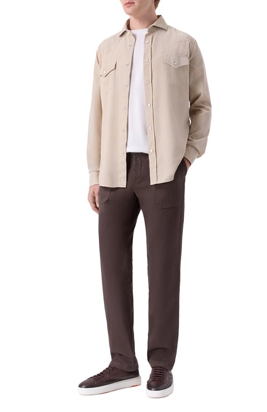Хлопковая рубашка Brunello Cucinelli ML6884008 Бежевый  ML6884008 Фото 2