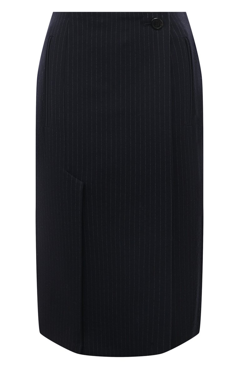 Женская шерстяная юбка PRADA синего цвета, арт. P122T-1ZJ7-F0124-212 | Фото 1 (Материал внешний: Шерсть; Длина Ж (юбки, платья, шорты): Миди; Стили: Классический)