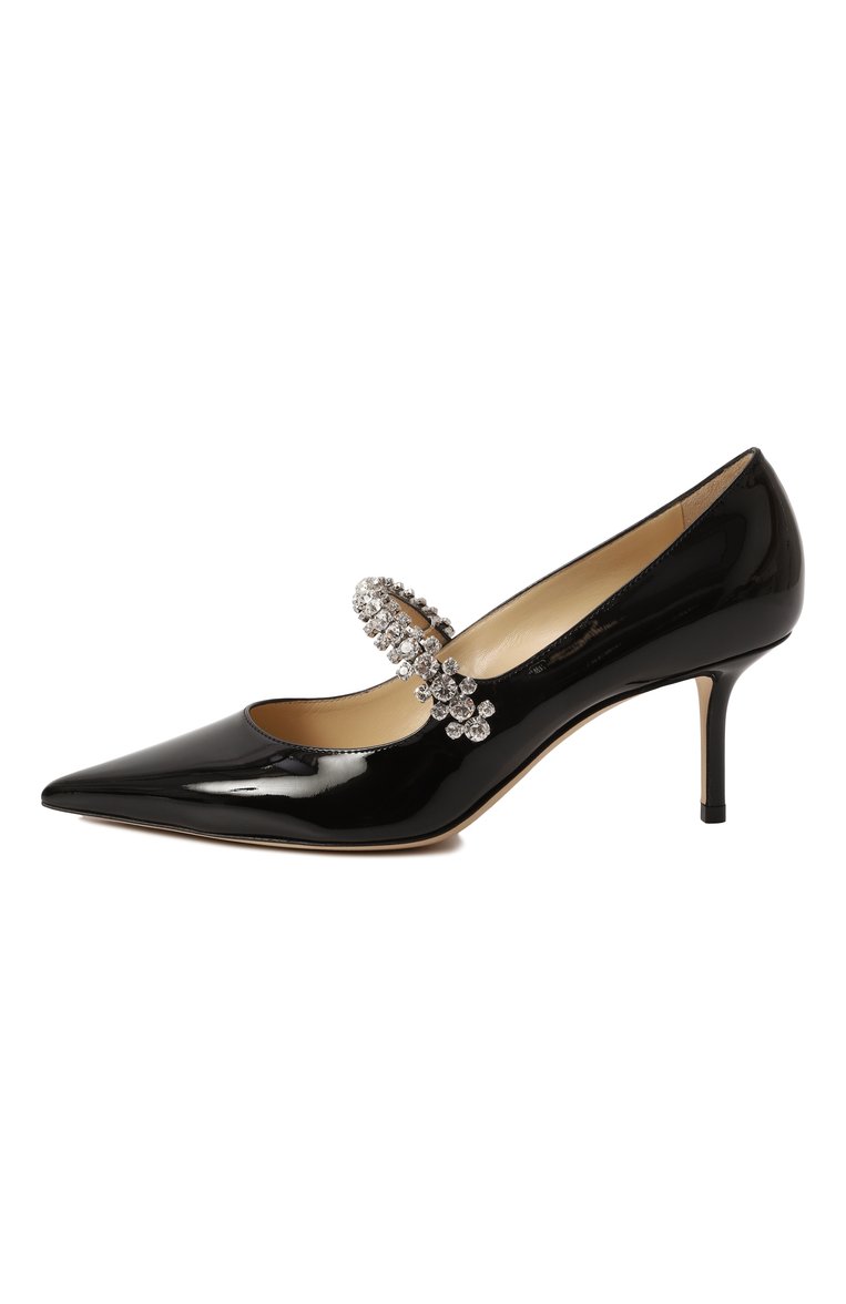 Женские кожаные туфли bing pump 65 JIMMY CHOO черного цвета, арт. BING PUMP 65/PAT | Фото 4 (Драгоценные камни: Проставлено; Каблук высота: Средний; Материал внутренний: Натуральная кожа; Подошва: Плоская; Материал сплава: Прост�авлено; Материал внешний: Натуральная кожа; Каблук тип: Шпилька)
