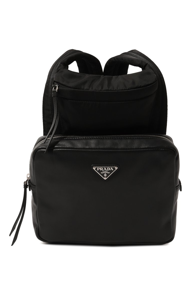 Мужской рюкзак PRADA черного цвета, арт. 2VZ093-2DXV-F0002-OOO | Фото 1 (Материал: Текстиль, Натуральная кожа; Размер: medium; Стили: Кэжуэл; Ремень/�цепочка: На ремешке)