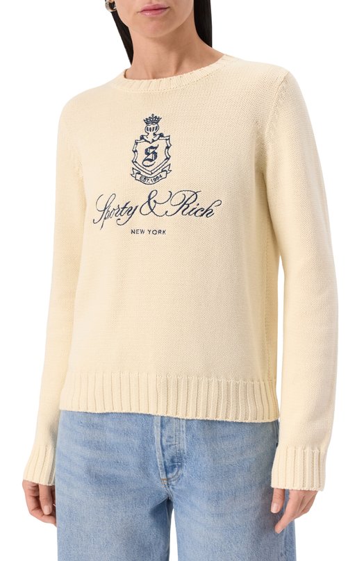 Хлопковый пуловер Sporty and Rich WS065606205WH37 Кремовый  WS065606205WH37 Фото 3