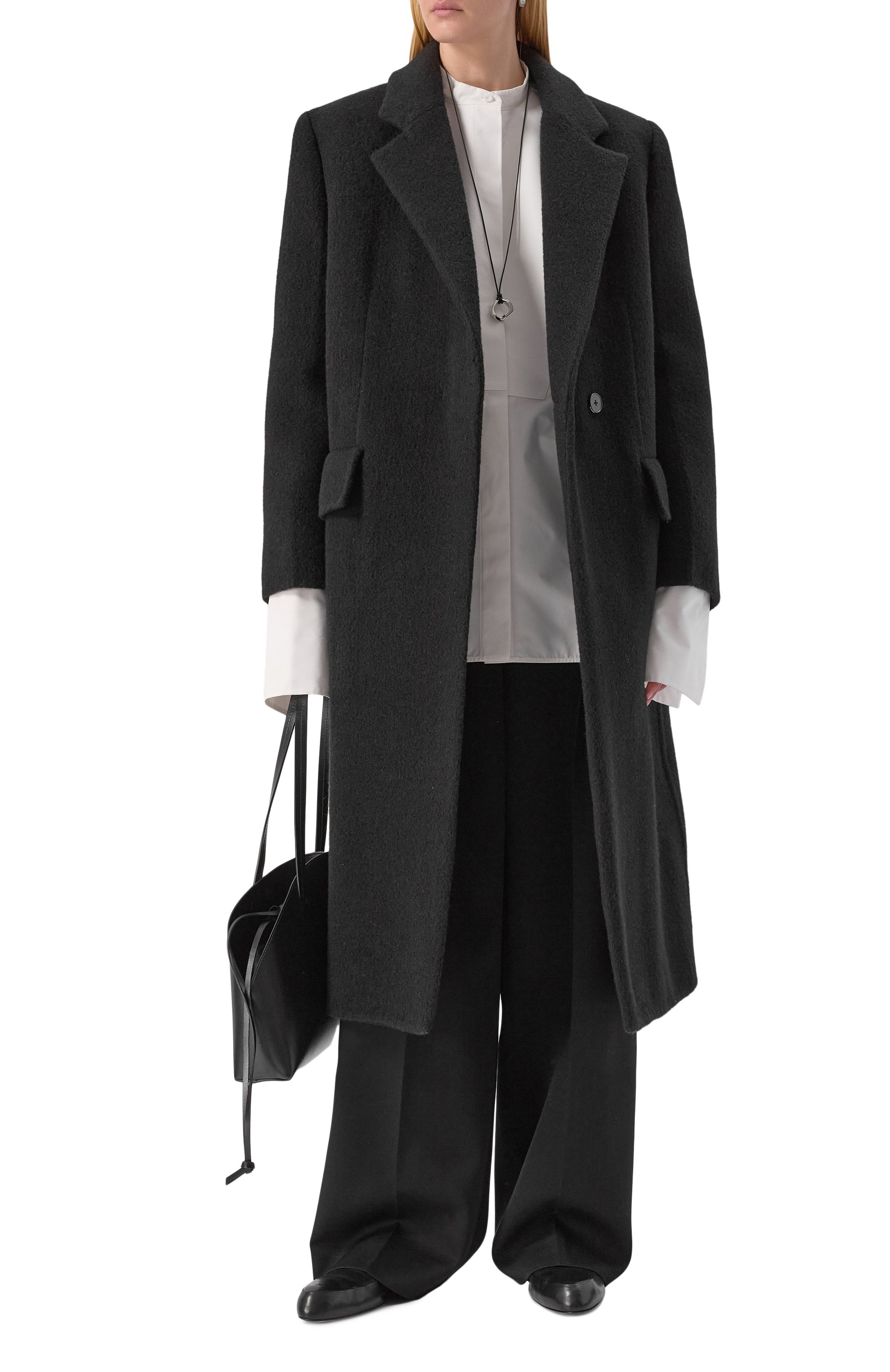 Шерстяное пальто JIL SANDER черного цвета по цене 468000 руб., арт. J02AA0176-J41387, фото 2 Шерстяное пальто JIL SANDER, арт. J02AA0176-J41387, фото 2