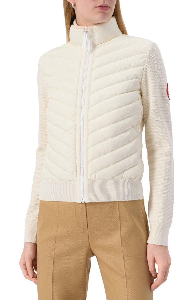 Женский комбинированный кардиган CANADA GOOSE кремового цвета, арт. 6830L | Фото 3 (Материал подклада: Синтетический материал; Материал внешний: Шерсть, Синтетический м�атериал; Материал утеплителя: Пух и перо; Рукава: Длинные; Длина (для топов): Стандартные; Стили: Кэжуэл; Женское Кросс-КТ: Кардиган-одежда; Автоматизация ТО: Проставлено; Автоматизация состава: Проставлено)