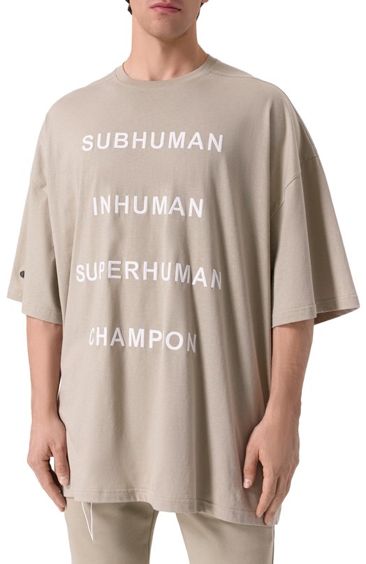 Хлопковая футболка Rick Owens x Champion Rick Owens CM01E1675/CHJG Бежевый  CM01E1675/CHJG Фото 3
