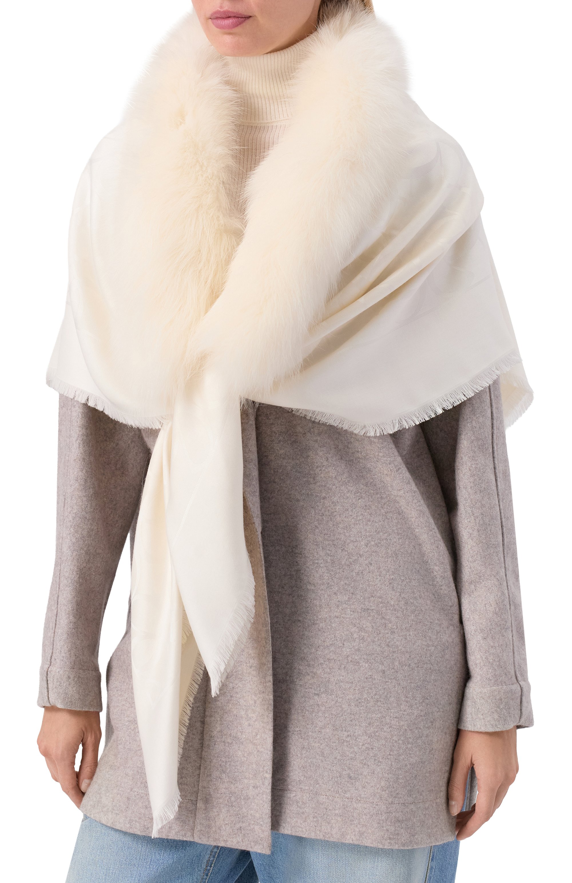 Шаль из шерсти и шелка с отделкой из лисы ELIE SAAB, арт. 1414SEJ5891, фото 3