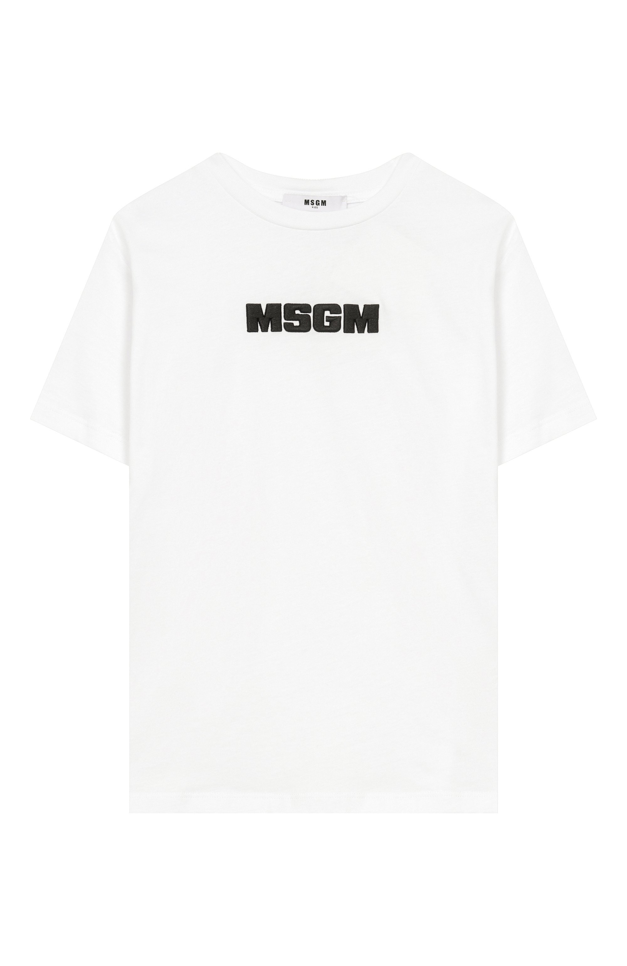 Хлопковая футболка MSGM KIDS белого цвета по цене 8435 руб., арт. S6MSJUTH072, фото 1 Хлопковая футболка MSGM KIDS, арт. S6MSJUTH072, фото 1