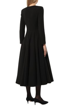 Женское шерстяное платье VALENTINO черного цвета, арт. 5B0VAD458WM | Фото 4 (Длина Ж (юбки, платья, шорты): Миди; Материал внешний: Шерсть; Драгоценные камни: Проставлено; Рукава: Длинные; Материал сплава: Проставлено; Случай: Повседневный; Женс�кое Кросс-КТ: Платье-одежда; Стили: Романтичный)
