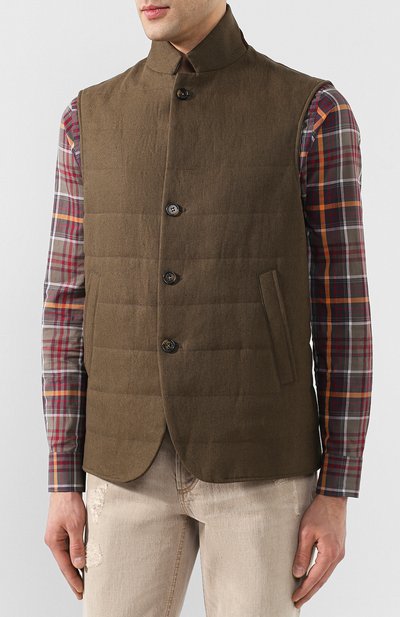 Льняной жилет LORO PIANA хаки цвета по цене 125500 руб., арт. FAL1520, фото 3 Льняной жилет LORO PIANA, арт. FAL1520, фото 3