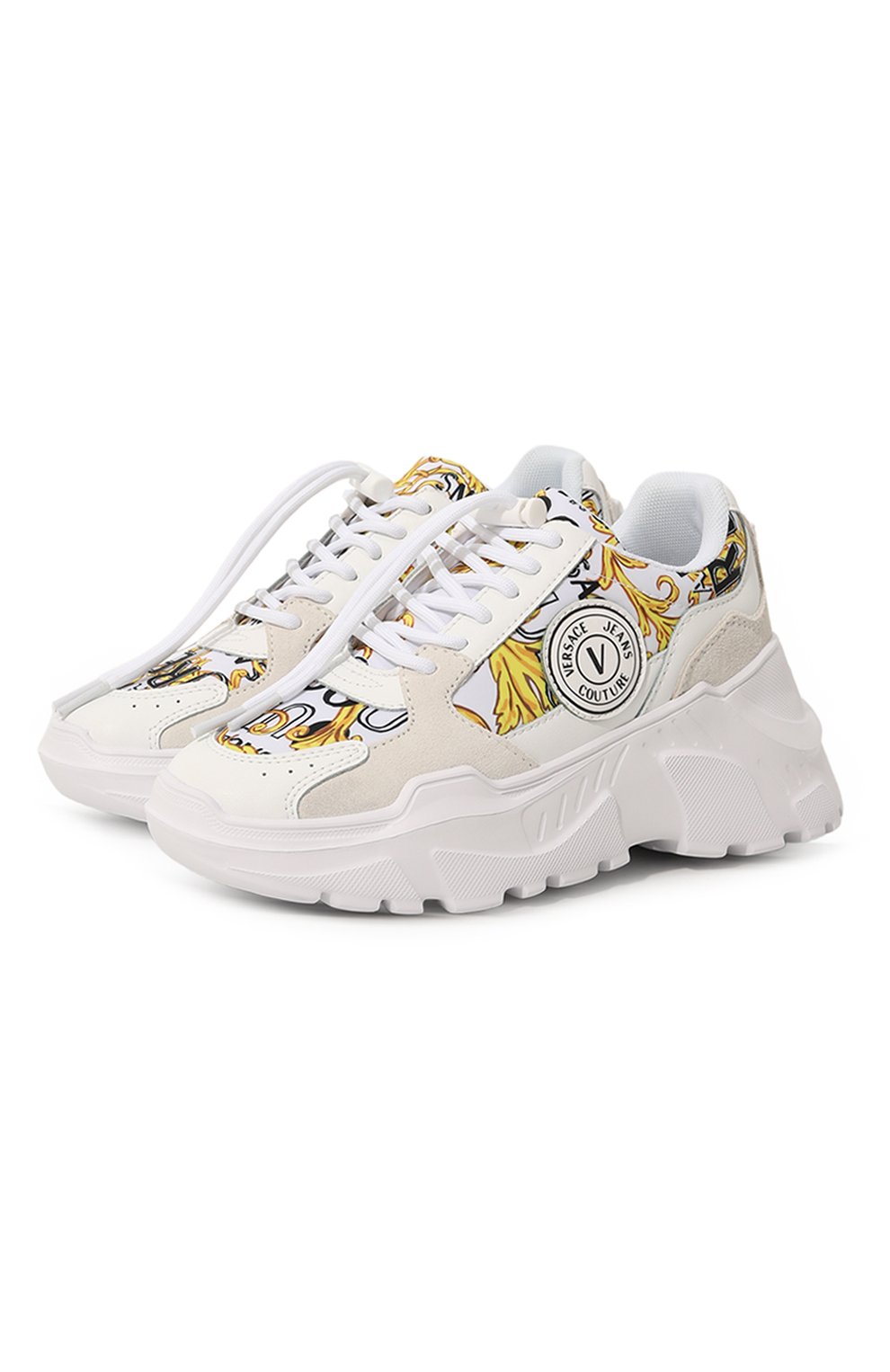 Комбинированные кроссовки speedtrack VERSACE JEANS COUTURE белого цвета по цене 26150 руб., арт. 74VA3SC7/ZP231/35, фото 1 Комбинированные кроссовки speedtrack VERSACE JEANS COUTURE, арт. 74VA3SC7/ZP231/35, фото 1