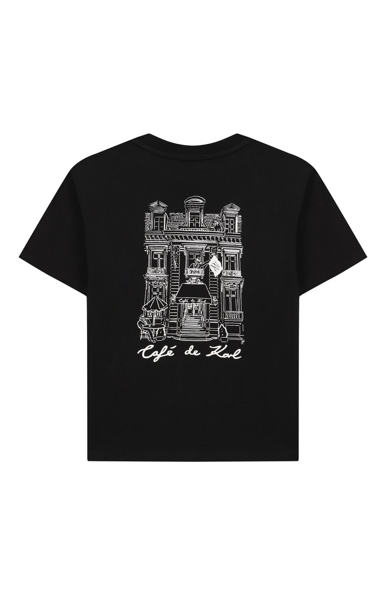 Детская хлопковая футболка KARL LAGERFELD KIDS черного цвета, арт. Z30440 | Фото 2 (Материал внешний: Хлопок; Рукава: Короткие; Мальчики Кросс-КТ: Футболка-одежда; Ростовка одежда: 9 лет | 134 см, 12 лет | 152 см, 13 - 15 лет | 158 см, 16 лет | 164 см, 7 лет | 122 см)