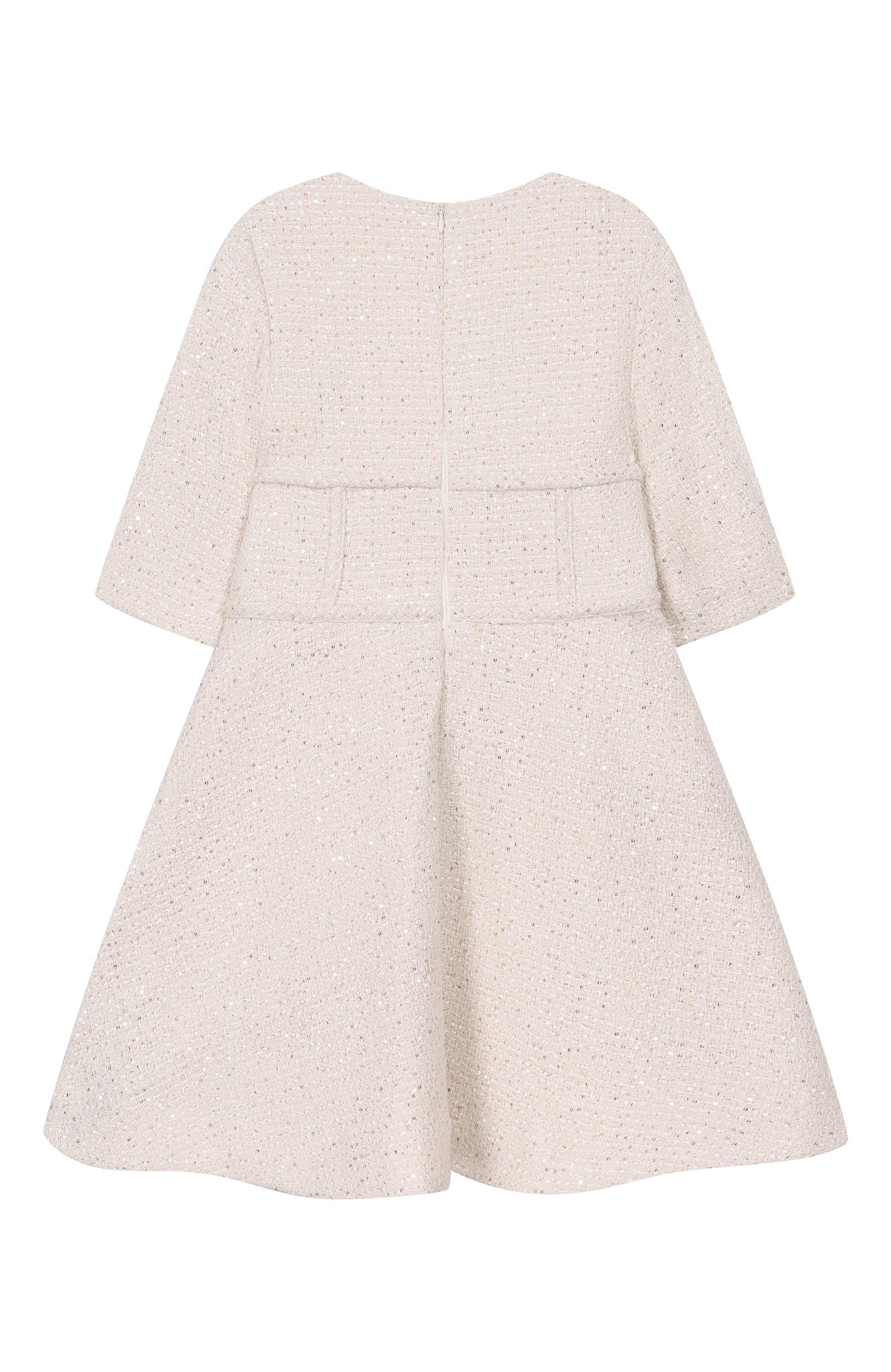 Твидовое платье ELIE SAAB JUNIOR кремового цвета по цене 87850 руб., арт. EFAB128 V1/TS1129, фото 2 Твидовое платье ELIE SAAB JUNIOR, арт. EFAB128 V1/TS1129, фото 2