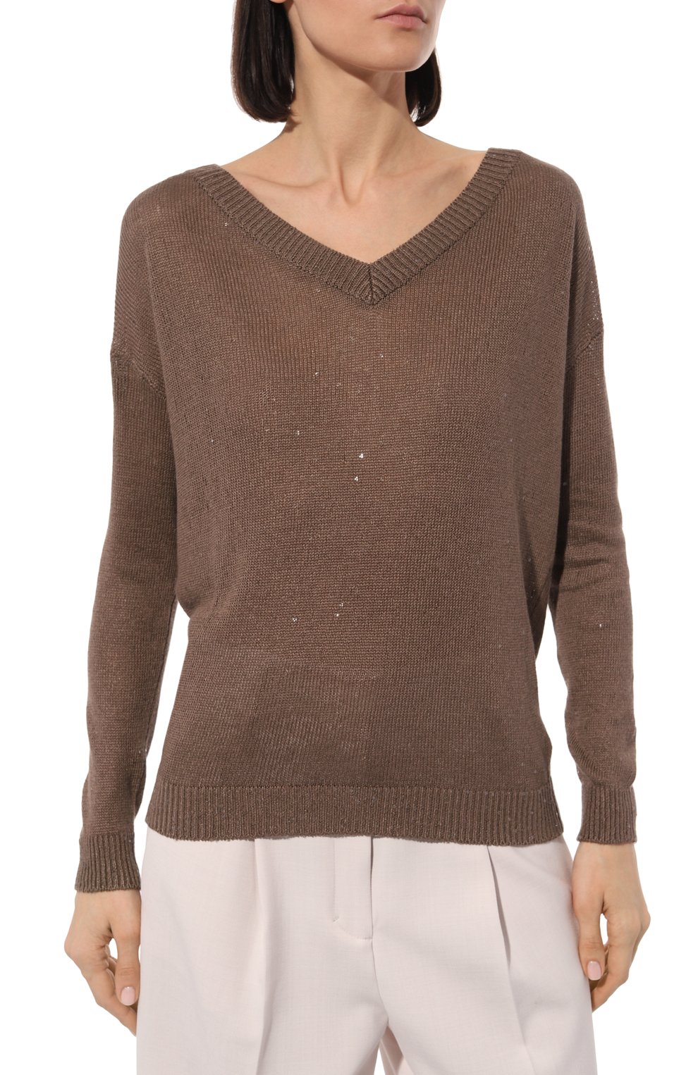 Пуловер изо льна и шелка BRUNELLO CUCINELLI хаки цвета по цене 144500 руб., арт. M1000B1033, фото 3 Пуловер изо льна и шелка BRUNELLO CUCINELLI, арт. M1000B1033, фото 3