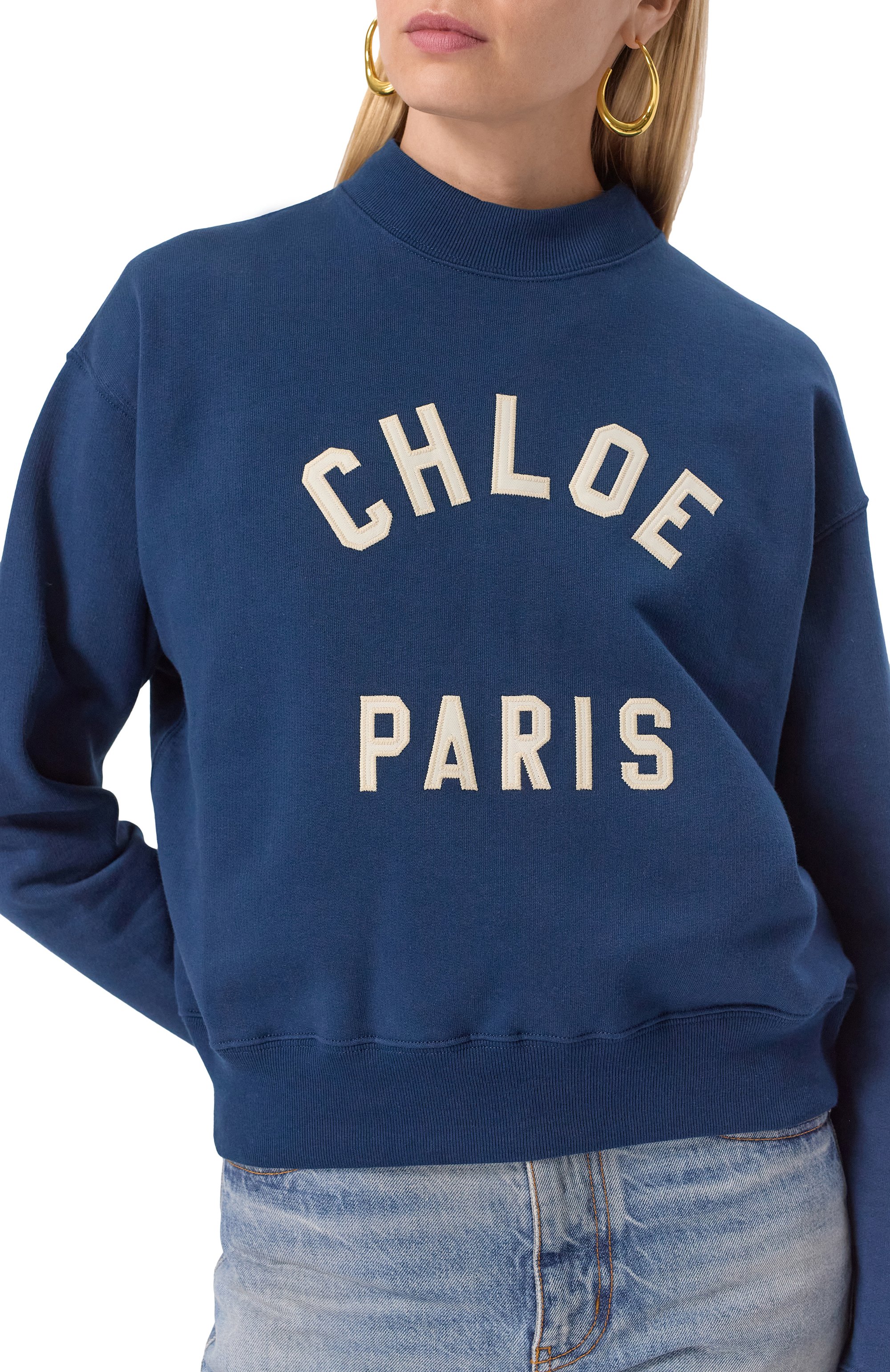 Хлопковый свитшот CHLOÉ темно-синего цвета по цене 110500 руб., арт. CH24AJH12192, фото 5 Хлопковый свитшот CHLOÉ, арт. CH24AJH12192, фото 5