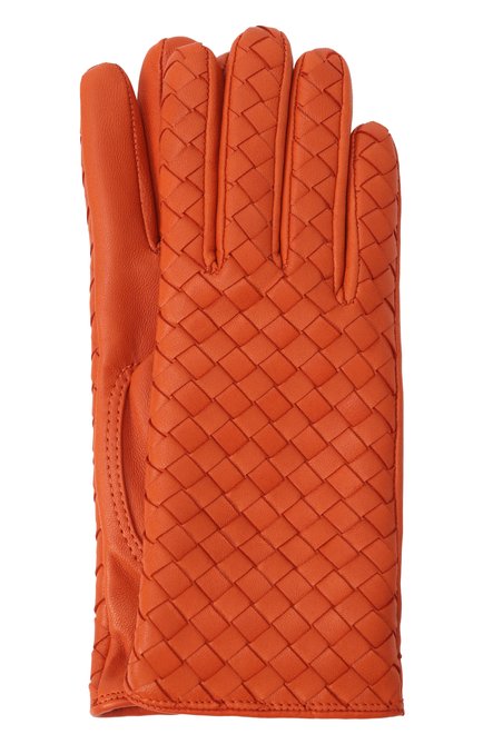Женские кожаные перчатки BOTTEGA VENETA оранжевого цвета, арт. 804439 V0171 | Фото 1 (Нос: Не проставлено; Материал сплава: Проставлено; Материал: Натуральная кожа)