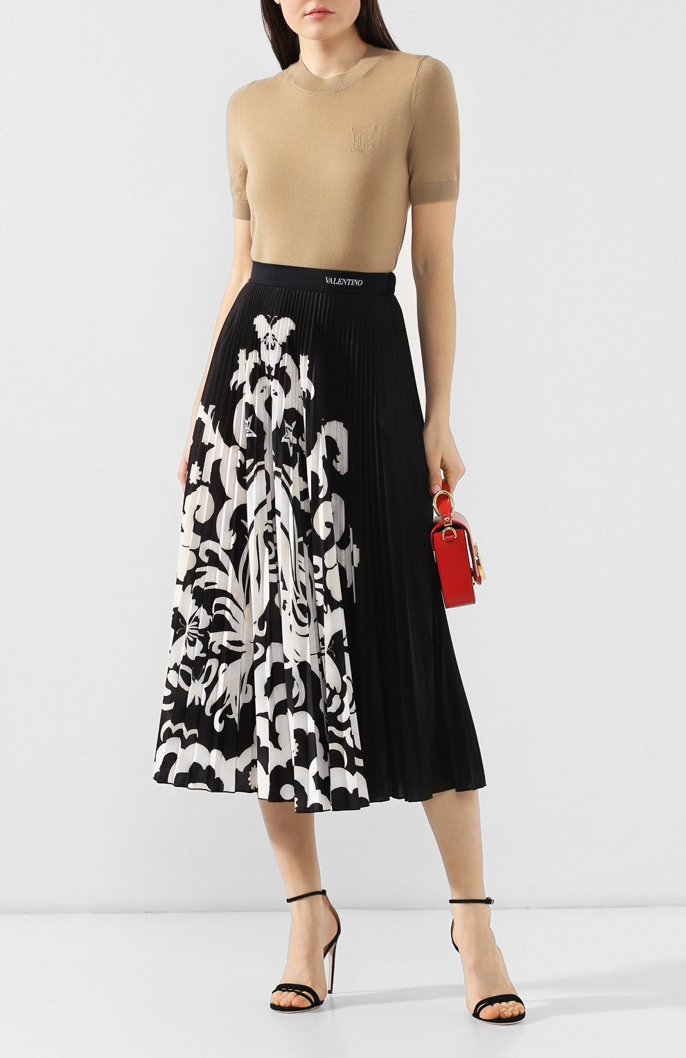 Плиссированная юбка VALENTINO черно-белого цвета по цене 195000 руб., арт. RB0MD00M4LV, фото 2 Плиссированная юбка VALENTINO, арт. RB0MD00M4LV, фото 2