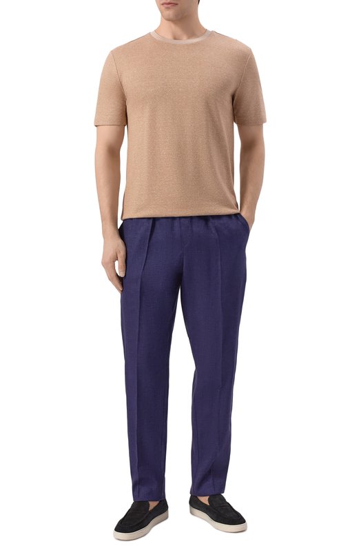 Футболка из хлопка и льна BOSS Camel 50560028 Бежевый  50560028 Фото 2