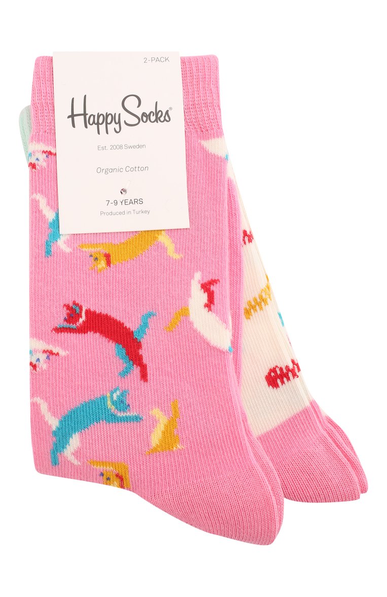 Детские комплект из 2 пар носков HAPPY SOCKS разноцветного цвета, арт. KCAT02 | Фото 1 (Материал: Хлопок, Текстиль; Материал сплава: Проставлено; Нос: Не проставлено)