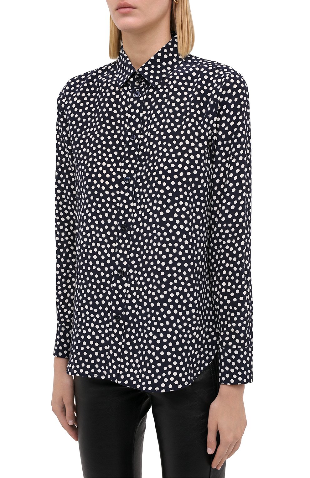 Шелковая рубашка SAINT LAURENT синего цвета по цене 119500 руб., арт. 395733/Y3B46, фото 3 Шелковая рубашка SAINT LAURENT, арт. 395733/Y3B46, фото 3