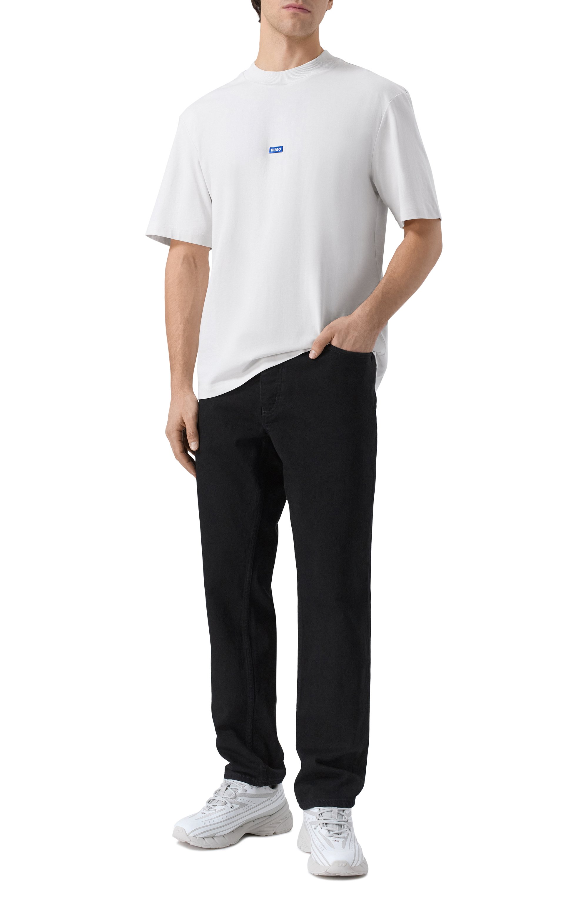 Хлопковая футболка HUGO BLUE кремового цвета по цене 7490 руб., арт. 50509991, фото 2 Хлопковая футболка HUGO BLUE, арт. 50509991, фото 2