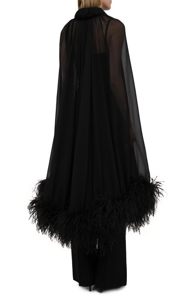 Шелковая накидка с отделкой перьями SAINT LAURENT черного цвета по цене 463500 руб., арт. 659131/Y115W, фото 4 Шелковая накидка с отделкой перьями SAINT LAURENT, арт. 659131/Y115W, фото 4