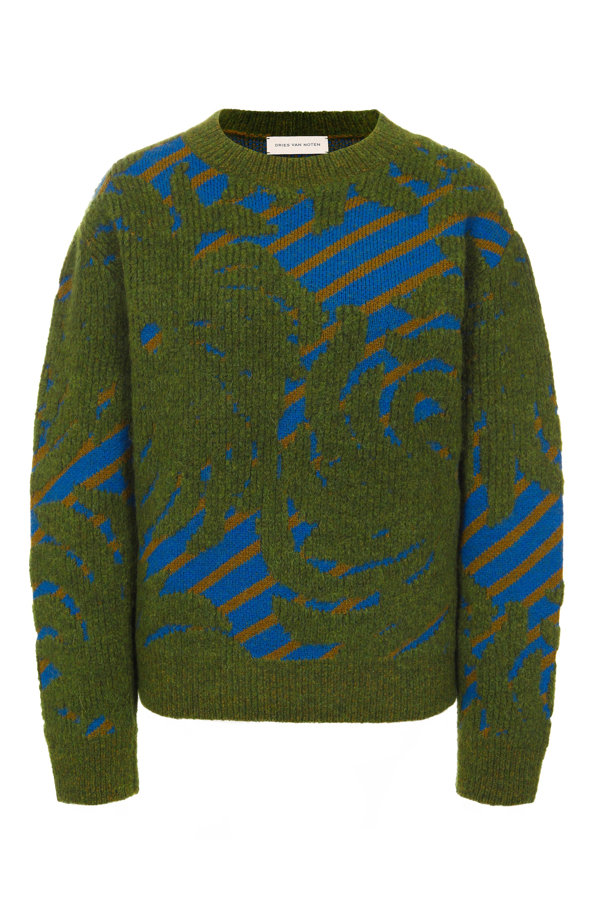 Шерстяной свитер DRIES VAN NOTEN зеленого цвета по цене 99500 руб., арт. 252-011254-2725, фото 1 Шерстяной свитер DRIES VAN NOTEN, арт. 252-011254-2725, фото 1