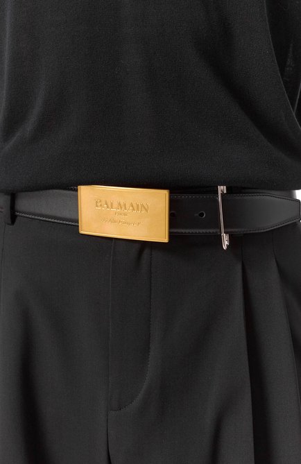 Мужской кожаный ремень BALMAIN черного цвета, арт. EM1WJ070/LSLX | Фото 2 (Материал: Натуральная кожа; Материал сплава: Проставлено; Нос: Не проставлено)