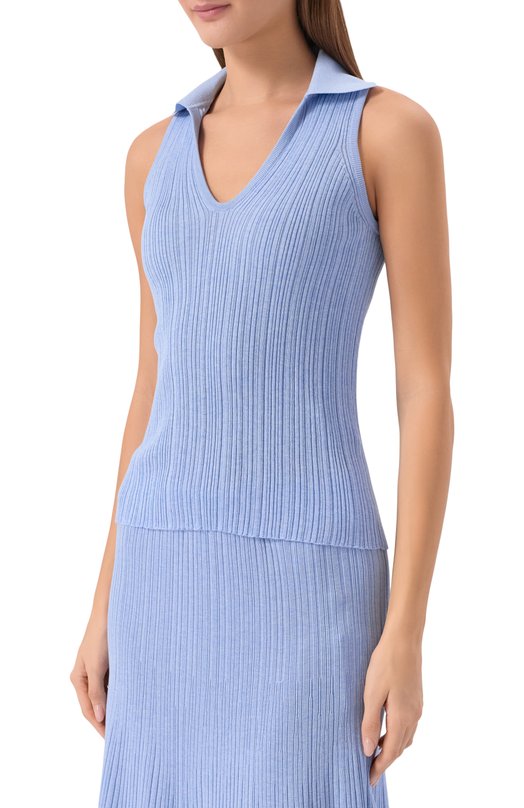 Топ из хлопка и шелка Agnona KT11020E/7Q180PE Голубой  KT11020E/7Q180PE Фото 3