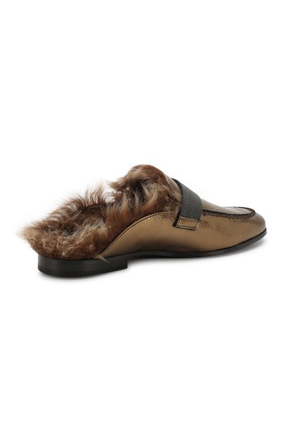 Сабо из металлизированной кожи с отделкой из овчины BRUNELLO CUCINELLI, арт. MZBUC1243, фото 4