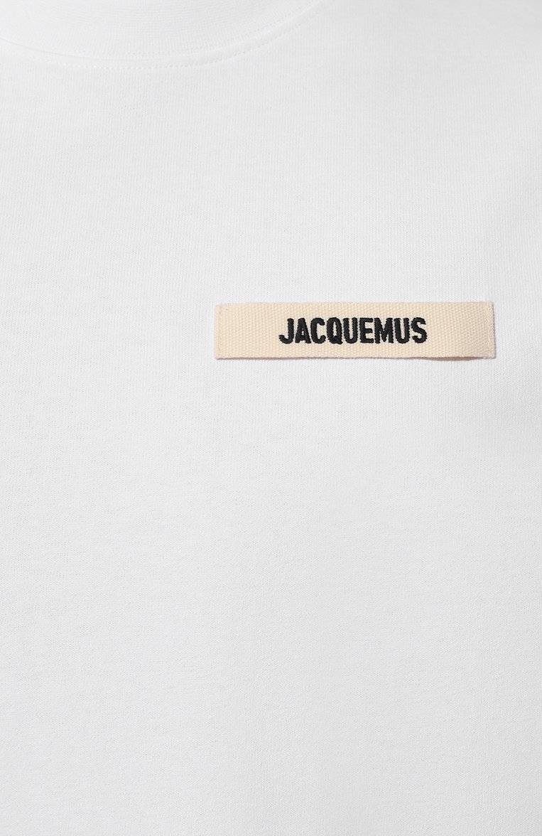 Мужская хлопковая футболка JACQUEMUS белого цвета, арт. 24E/245JS208-2125 | Фото 5 (Принт: Без принта; Рукава: Короткие; Длина (для топов): Стандартные; Материал сплава: Проставлено; Материал внешний: Хлопок; Драгоценные камни: Проставлено; Стили: Кэжуэл)
